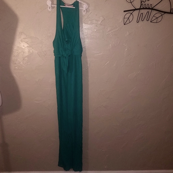 Juicy Couture Med Teal Turquoise Racerback Built-In Bra Casual Long Maxi Dress - Picture 11 of 13